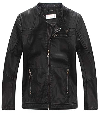 LJYH Boys' Faux Soft Leather Jackets Children Biker Outerwear Coats Black 13/14yrs