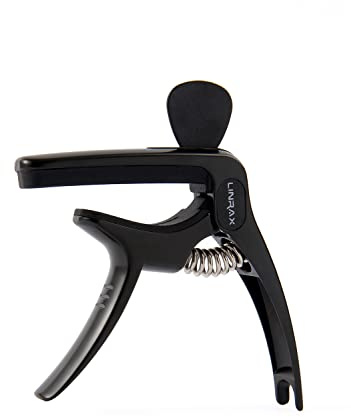 Linrax C1 Capodaster gitarr, legering 3-i-1 gitarrkeps med plektrum hållare och brospindel extraktor, akustisk gitarr capos elektrisk gitarr bas ukulele banjo mandarin, svart