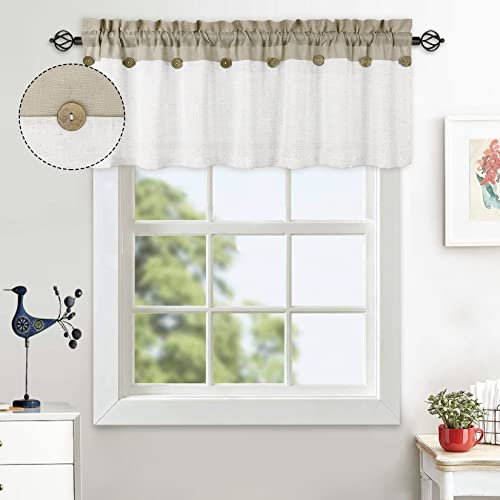 LuxFocus Cortinas de cocina para ventana, botones de patchwork, patrones de cortinas, cortinas de café, baño, medias cortinas para ventana, dormitorio, con barra, 2 paneles, 1x132x38 cm, color beige