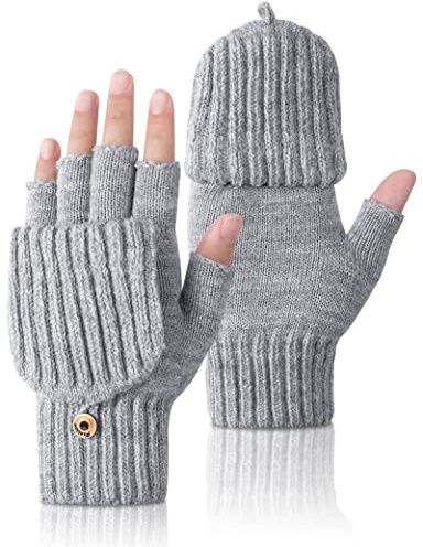 Kiiwah Mitaines Hiver Gants Sans Doigts Convertible Demi-Doigts Mitaines pour Femme et Homme Extensibles en Tricot