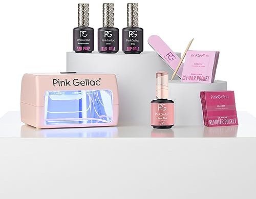 Pink Gellac Nagelset Gelnägel Starterset - Neutral Sense Gelnägel Set mit LED Lampe - Rosa Nagel Gel UV 15 ml - Gel für Gelnägel Lang Anhaltend - UV Lack für Nägel in Salonqualität