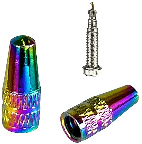 Fantic26 Tapa de válvula de aluminio para bicicleta SV Presta/válvula francesa para I MTB I Ebike I Road I Gravel 1 par (2 unidades) (Rainbow Neochrome)