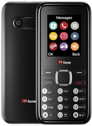 TTfone TT150 Unlocked Basic Mobile Phone UK Sim Free with Bluetooth, Long Battery Life, Dual Sim with camera and games, easy to use, Pay As You Go (Vodafone, with £20 Credit, Black)