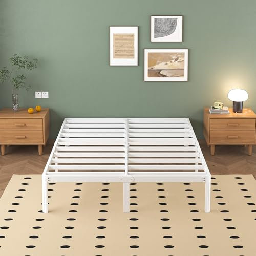 Lutown-Teen White Double Bed Frame 4ft6 with Rounded Corner Legs, Heavy Duty Metal Bed Frame Small Double with Steel Slats Support, Double Bed 36 cm High, Noise Free, Easy Assembly
