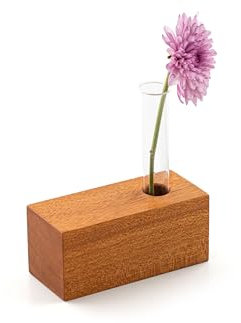 Mahagoni Edelholz Vase, massiv, geölt, modern mit Reagenzglas für Pampasgras, frische Blumen, Trockenblumen, Kunstblumen. Minimalismus, Boho Style, Wohn-Deko für Hochzeit, Geburtstag, Valentinstag