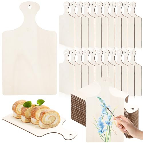 60 Pack Unfinished Wood Chopping Boards, DIY Wooden Cutting Board Bulk with Handle for Engrave, Small Blank Wood Serving Tray for Craft Home Kitchen Cooking Decor (24 x 14cm)