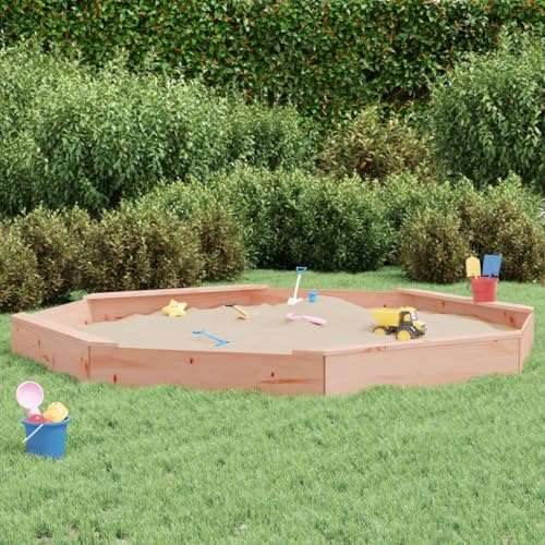 Brokky 825028 Sandbox with Seats Octagon Solid Wood Douglas Wooden Outdoor Sandbox for kids Ages 3-8, Fir Wood Sand Pit for Backyard Garden