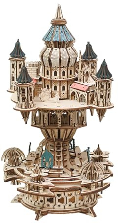 BuildCubes 3D Holzpuzzle Erwachsene, Mechanische Übertragung Schloss im Himmel Musikbox 3D Holz Puzzle Modellbausatz Spieluhr, 534PCS 3D Puzzle Holz Spieldose, Spielzeug Geschenk -KIT