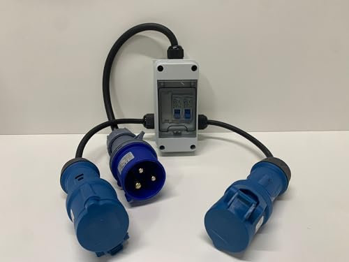 Single PHASE SAFE MCB SPLITTER - 3 PIN 32A TO 2 X 16A 3 PIN Single phase Socket - 16A MCB Protected