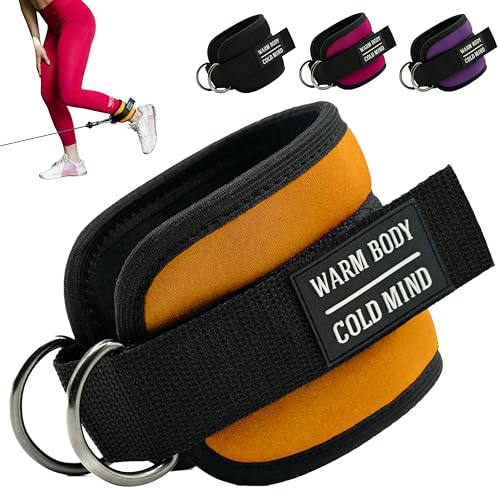 WARM BODY COLD MIND Adjustable Ankle Straps for Cable Machines Men and Women, for Gym, Weightlifting, Fitness, Workouts, Functional Trainers (Brown, Pair)