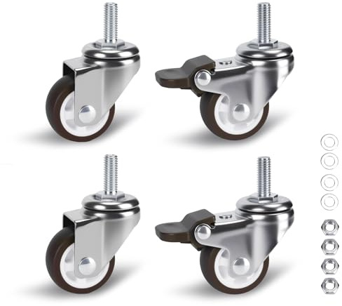 1.25 in Stem Casters Set of 4, Small Swivel Caster Wheels with Brake, Mini Low Profile Threaded Caster Wheels for Furniture, Lightweight Shelf, Total Load Capacity: 140Lbs,M6x15mm