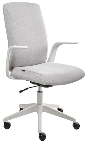 Beliani Office Chair Grey, White Fabric 360° Swivel With Backrest, Captain