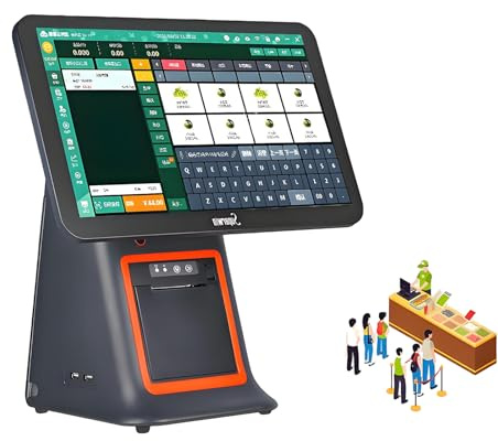 AETEREOS Caisse enregistreuse Tout-en-Un avec Double écran Tactile de 15,6 Pouces pour Petites Entreprises, processeur Intel i5, imprimante de reçus intégrée Black-Singlescreen