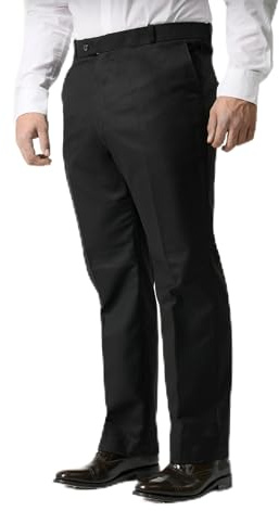 HuntaDeal Mens Formal Dress Trousers | Smart Business Office Work Pants | Straight Leg, Flat Front, Everpress (Black, 36W / 31L)