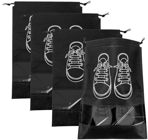 Lot de 4 grands sacs à chaussures de voyage avec fenêtre transparente - Sac de rangement à chaussures avec cordon de serrage - Pour homme et femme
