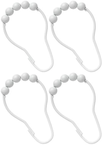 IWOWHERO Anillos para Cortina de Ducha Blancos 4 Piezas, Ganchos Metálicos Resistentes Prueba de Óxido para Barra Romana, Accesorios para Baño y Cortinas de Ducha