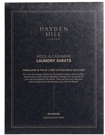 Hayden Hill Laundry Sheets For Cashmere and Wool - Fragrance Free Detergent - 30 Washes (15 Sheets) - Non-Bio Plant Based - Kind To Your Skin and for the Planet - For Home and Travel