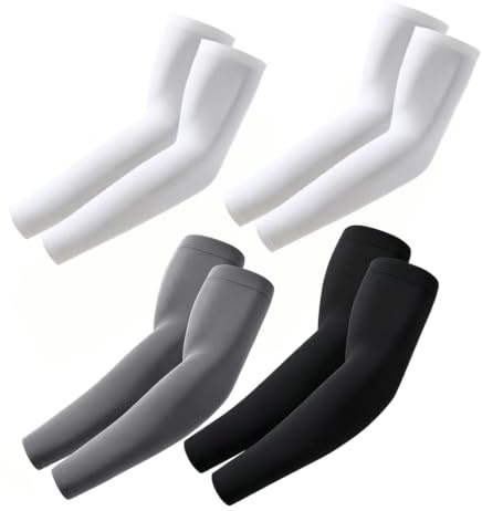 Manchette Bras Homme Femme 4 Paires Manchon de Compression Bras Anti UV Protection Solaire Cache Tatouage Respirant pour Gaming Cyclisme Volley Course a Pied Gris Fonce Noir Obsidienne Blanc