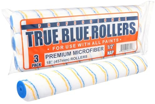 True Blue 18 Professional Paint Roller Covers, 18 Inch, Best for All Types of Painting Surfaces, Refill Bulk Pack (3, 1/2 Nap)