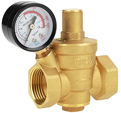 MAGT Riduttore di Pressione Acqua, DN25 Regolatore di Pressione Acqua in Ottone Valvola di Riduzione della Pressione con Manometro Pressione Acqua (1.6 Mpa)