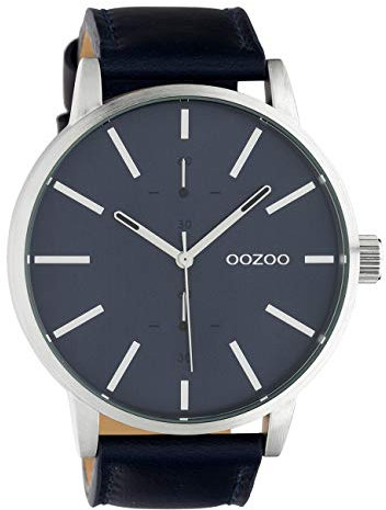 Oozoo Herrenuhr Chrono Look mit Lederband 50 MM Silberfarben/Blau C10501