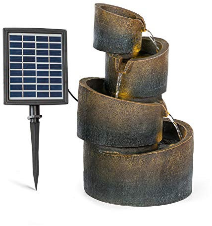 blumfeldt Mantua - Fontaine de Jardin d'eau Solaire, 2,8 Watts, Autonomie 5h, Panneau Solaire 17,5 x 14 cm, Extérieur-intérieur, Zen, 4 Cascades, Eclairage LED, Fonte