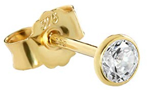 NKlaus Einzel 3,5mm Kelch Ohrstecker Gelbgold 375 Gold Ohrring 9 Karat Kristall Zirkonia weiß 2604