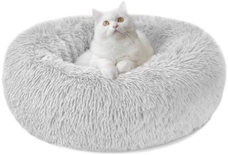 Nepfaivy Cama Relajante y Lavable para Gatos y Perros Pequeños - Cojines Antiestrés, Gris Claro, M-50cm/19.7in