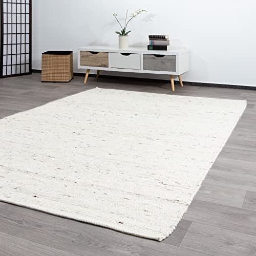 Steffensmeier Handwebteppich Athen | Schurwolle mit Fusselstopp, Natur hell, handgewebt, gewalkt, Größe: 240x340 cm Wohnzimmer und Schlafzimmer