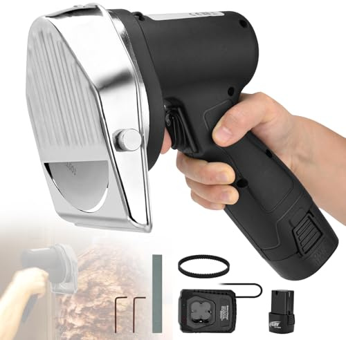 Cordless Electric Gyro Kebab Slicer,80W Portable Sliced Shawarma Cutter Doner Kebab Cutting Knife Machine,with Fast Charger and 2 Rechargeable Power,0.02-0.31Thickness