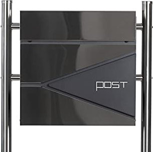 Birendy Einzel Briefkastenständer Set (Ständer und 1 Briefkasten mit Zeitungsfach) Edelstahl 120 cm hoch in Mehreren Farb Designs (Ständer + 932-32 Edelstahl verzinkt)