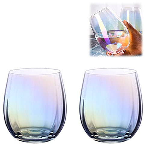 Verres Aperitif, Transparent Multi-Colour Cristal Arc-en-ciel Verre a Vin Rouge, Flute Champagne Tumbler, Verre Gin Tonic, Service de Verres a Pieds pour la Maison, Restaurants et Fêtes (Tasse d'eau)