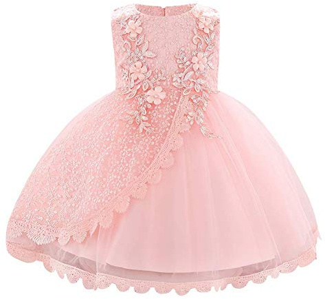 Vestido de niña de flores sin mangas con lazo de encaje princesa tutú de tul para dama de honor, boda, bautizo, fiesta de cumpleaños, vestido de graduación, rosa, 12 meses
