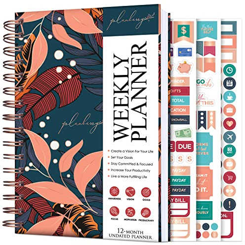 PLANBERRY Weekly Planner – Undated Life Organizer & Budget Planner – Time Management, Goal Setting, To-Do List, Work-Life Balance & Habit Tracker – 6.1″ x 8.1″ (Tropical Night)