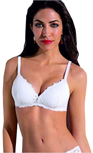 SIELEI 1 Pezzo Reggiseno Donna 2676 Senza Ferretto Push Up in Pizzo - Coppa B, Bianco 1B