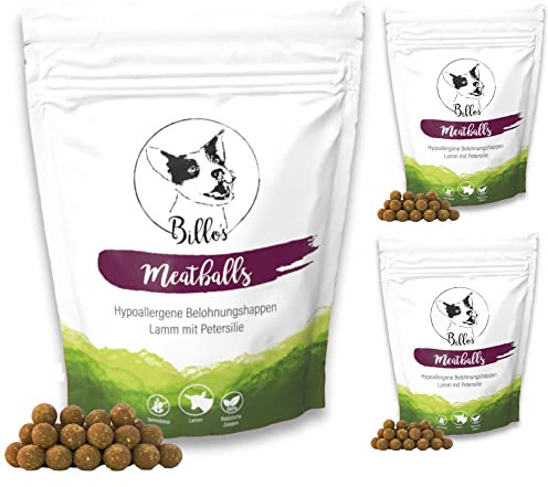 Meatballs Lamm Petersilie Hundeleckerli Getreidefrei & Hypoallergen Sensitiv Weich - Kleine Hunde & Welpen Leckerlis Trainingsleckerli - Soft Dog Treats | Billos Mini 10mm 3er-Pack (3X 150g = 450g)