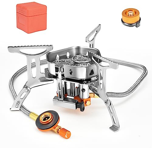 Jalann Camping Gas Stove Portable, Foldable Camping Gas Burner, 6800W Windproof Backpacking Stoves with Piezo Ignition for Fishing, Outdoor Cooking, BBQ, Hiking, Camping, Trekking, Picnic