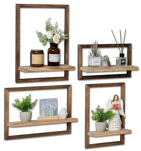 Walasis Wooden Floating Shelves Wall Shelf : Set Of 4 Rustic Shelves Home Decor Wall Mounted Decorative Shelf For Bedroom Living Room Bathroom (brown)