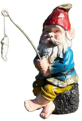 Darthome Fishing Gnome Garden Ornament Resin Old Man On Log Elf Outdoor Novelty Sculpture