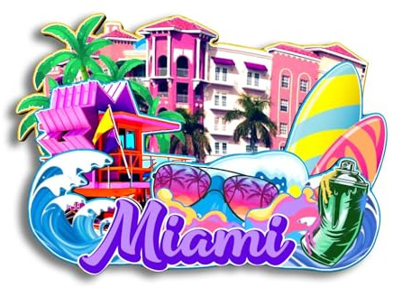 Magnete da frigorifero Miami Florida Stati Uniti Souvenir da viaggio in città Regali turistici 3D classici Punti di riferimento artigianali fatti a mano Decorazione