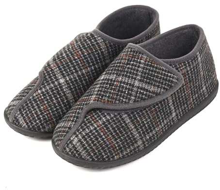 Happy Touch Men's Memory Foam Diabetic Slippers, Extra Wide Adjustable House Shoes for Swollen Feet, Arthritis, Edema, Soft Comfortable Non-Slip Slippers for Indoor and Outdoor Use (Navy, 11 Wide)