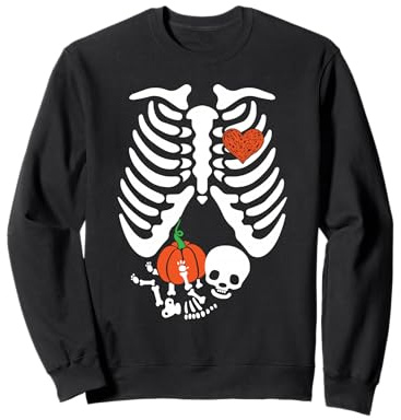 Skeleton Pregnancy Announcement Halloween Pumpkin Baby Women Sweatshirt