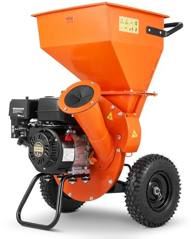 VEVOR Wood Chipper Shredder Mulcher, 7HP Heavy Duty Gas Powered Engine, 2” Max Diameter 212cc 4.1 kW, 4-Stroke 3-in-1 Woodchipper, Fast Chipping Chopping for Forestry, Gardens, EPA Certified