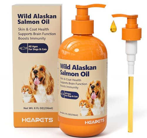 Wild Alaskan Salmon Oil for Dogs & Cats, Fish Oil Omega 3 Supplements with EPA & DHA for Skin & Coat, Immune, Brain, Joint and Heart Health, Dog & Cat Fish Oil Supplements with Pump- 8 oz