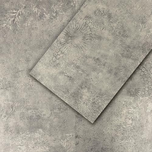 MULGREAT Vinyl Flooring Peel and Stick Floor Tile PVC, 24''x12'', 12pcs, 24 Sq. Ft, Self-Adhesive Vinyl Tile Flooring, Easy to Install for Bathroom, Kitchen, Home Decoration(Grey Flower)