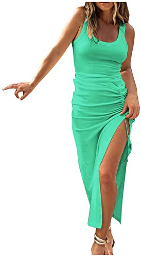 Women's Summer Dresses Casual Long Dress Sleeveless Elegant Wrap Dress Side Split Party Holiday Striped Tank Vacation Beach Style Boho Ribbed Maxi Dresses
