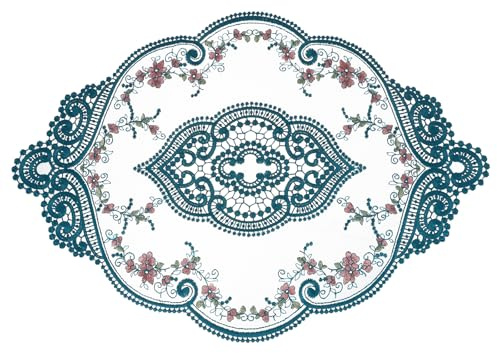 QUARKZMAN Rétro Napperon en Dentelle 12x17 Pouces Ovale Brodé Napperons De Table Dentelle Crochet Français Dessous De Tasse pour Maison Mariage, Vert Foncé