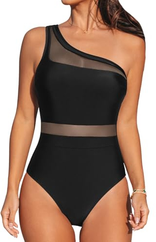CUPSHE Costume da bagno intero da donna con collo asimmetrico e monospalla, Nero , L