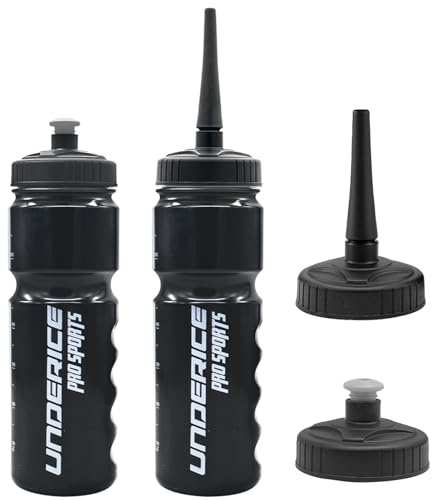 UICE Hockey Water Bottle 25.3oz 2 Pack - Leakproof Sport Water Bottles with Short/Long Nozzle Lids for Hockey/Lacrosse/Baseball/Softball/Football/Fitness,Black