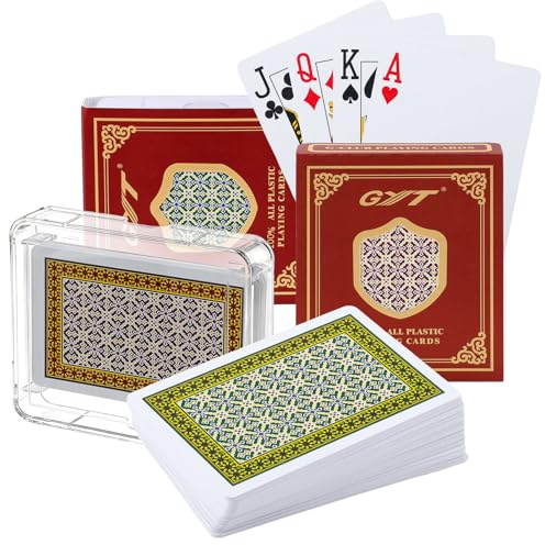 Two Decks of Poker Cards, Waterproof Plastic Playing Cards, Red & Green | 2 Standard-Size Decks With Jokers, Matte Finish, Durable Plastic, For Poker, Parties And Outdoor Games